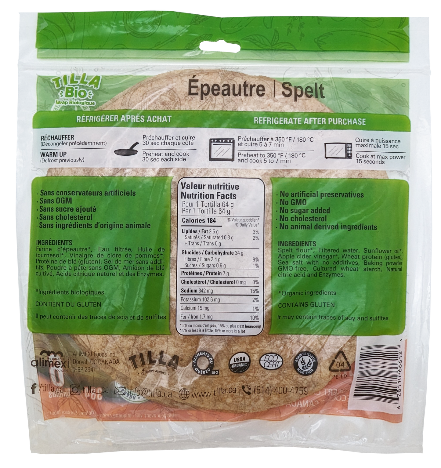 -Tilla Bio Spelt Organic Wrap 10" 384g
