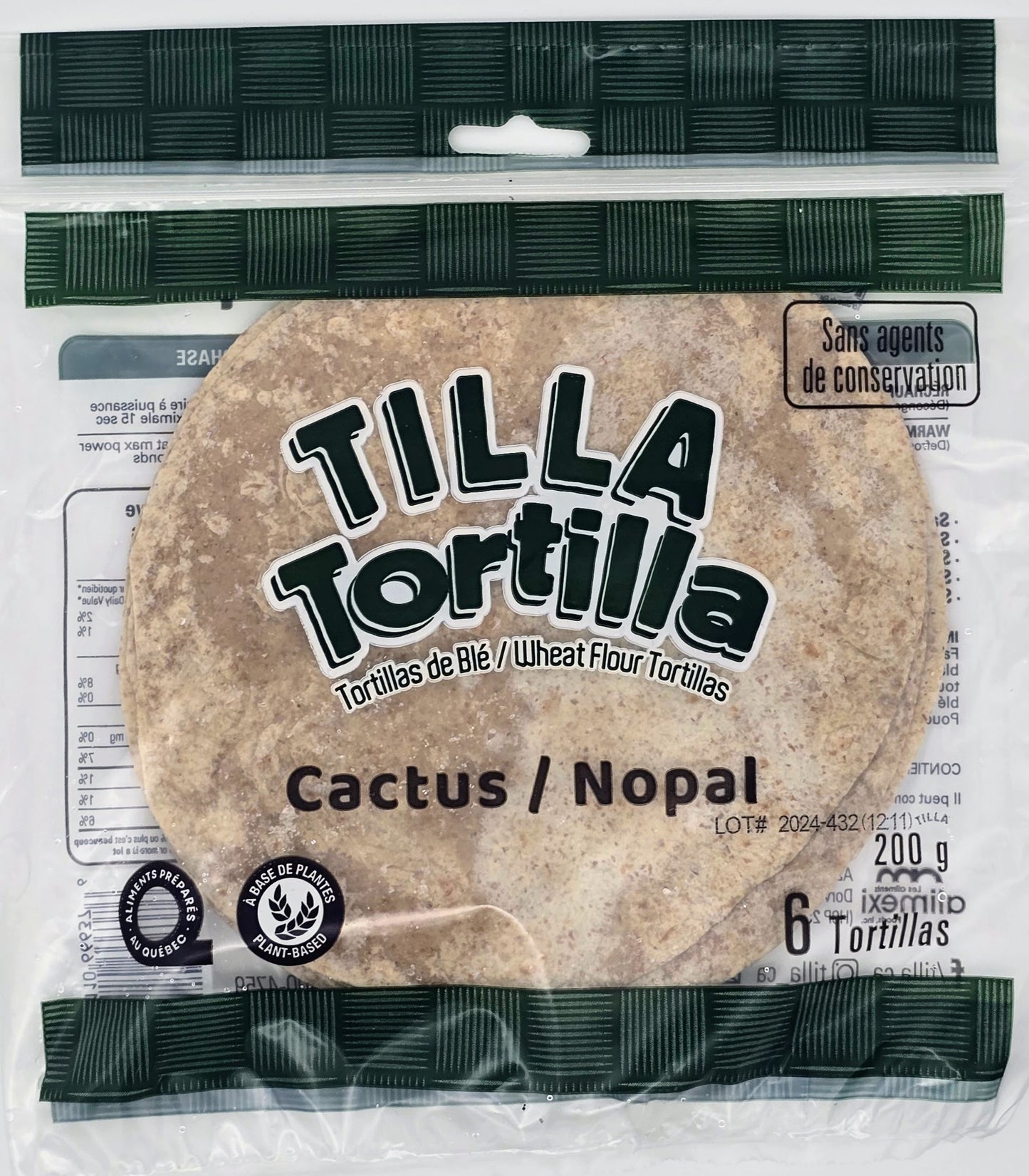 -Tilla Tortilla - Cactus/Nopal 7" - No Preservatives 200g