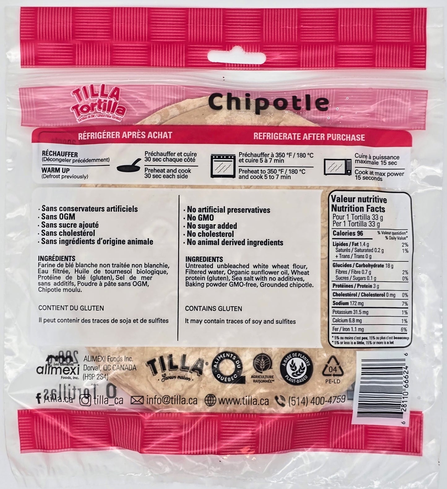 -Tilla Tortilla - Chipotle 7" - No Preservatives 200g