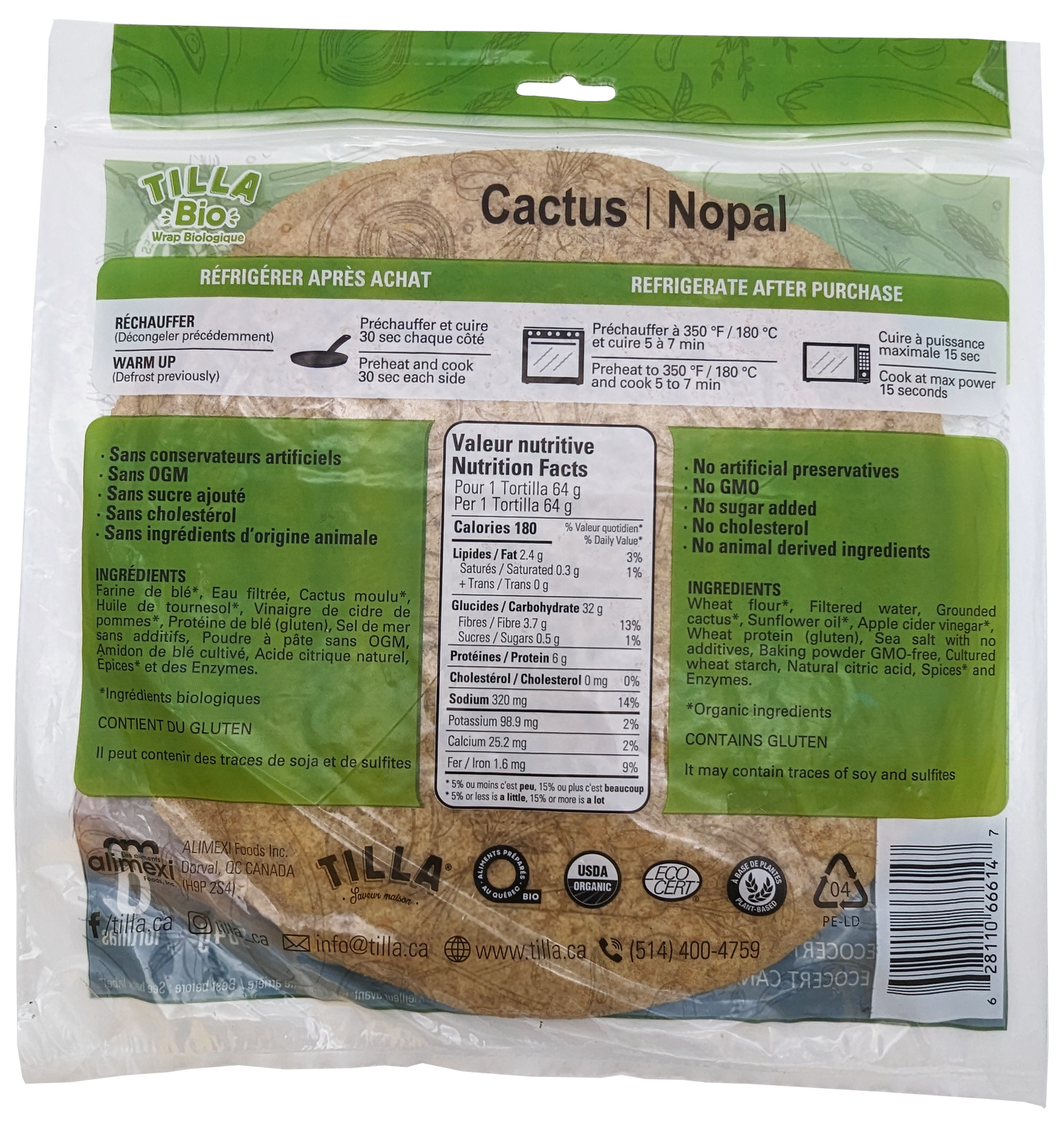 -Tilla Bio Cactus Organic Wrap 10"