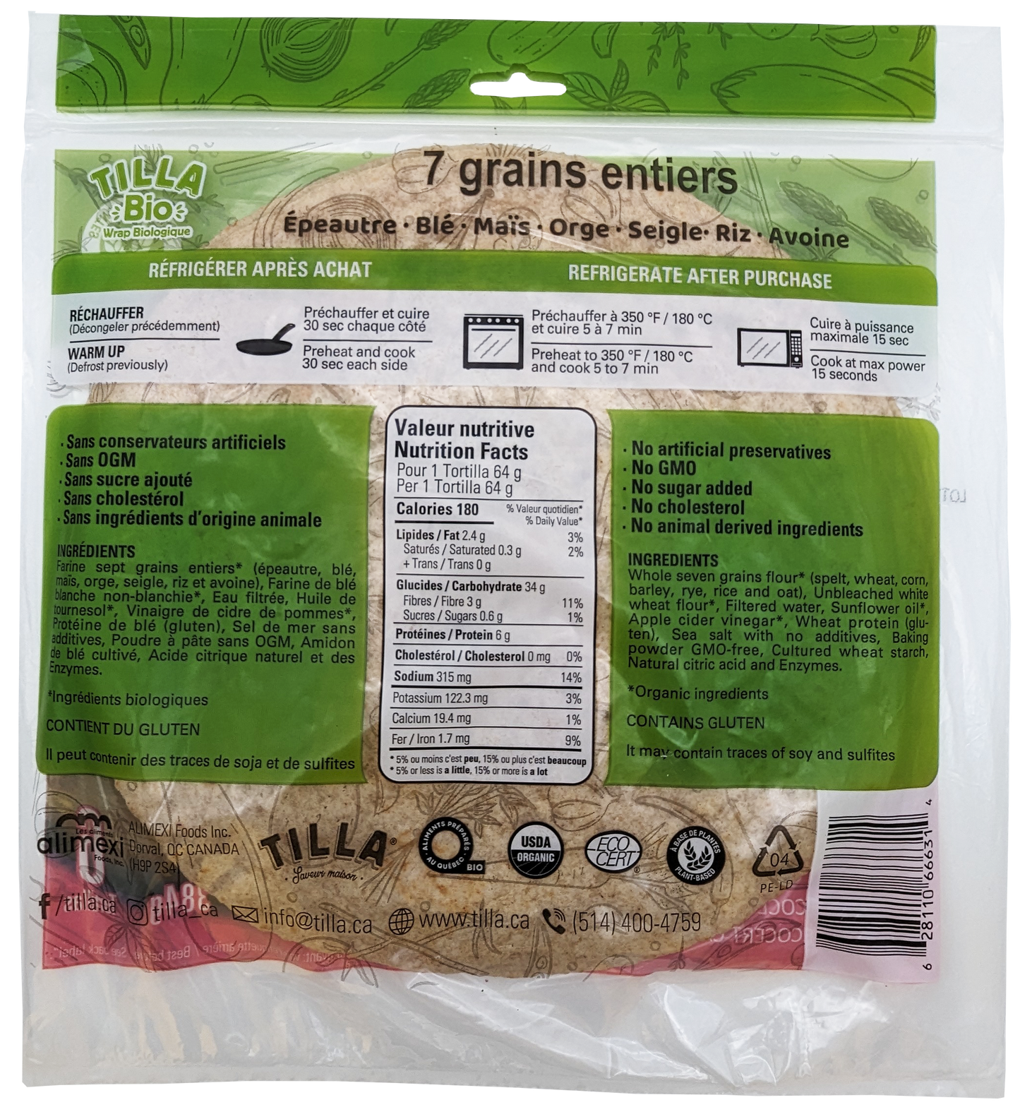 -Tilla Bio 7 Grains Organic Wrap 10"