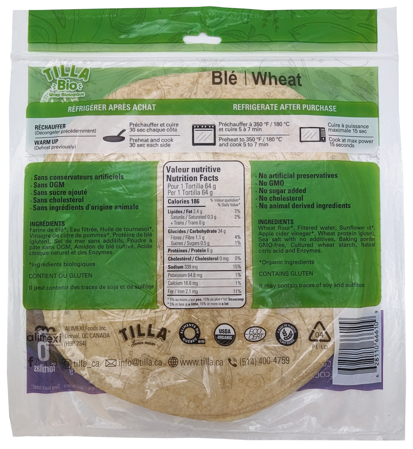 -Tilla Bio Wheat Organic Wrap 10"